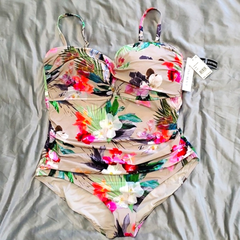 NWT size 22 beautiful floral LaBlanca one-piece swimsuit w/removable neck strap.